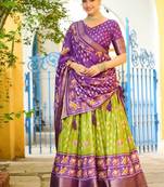 Violet Color Print Work Jacquard Lehanga Choli Set
