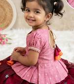 Girls pink tissue silk choli with ranipink floral embroidered lehenga set