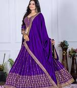 Purple color Embroidery With Multi Thread & Sequence Work Silk Lehanga Choli Set