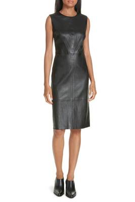 women's lambskin midi leather dress sleeveless fit 1