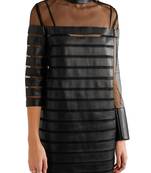 Women’s genuine lambskin leather dress mesh panel mini dress