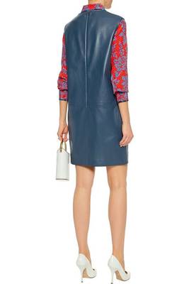 women's blue lambskin mini leather dress sleeveless cut 2