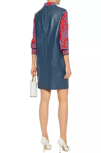 women's blue lambskin mini leather dress sleeveless cut