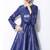 Women’s blue lambskin leather fit & flare knee-length dress with belt