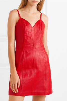 women's red lambskin mini leather dress classic zip up style 1