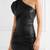 Women’s genuine lambskin black leather one shoulder bodycon mini dress