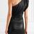 Women’s genuine lambskin black leather one shoulder bodycon mini dress
