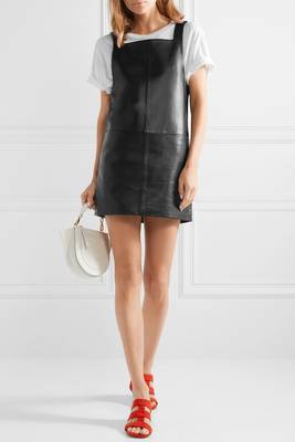 women's black lambskin mini leather dress sleeveless fit premium 4