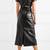 Women’s genuine black lambskin leather belted zip-front dress