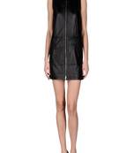 Genuine soft pure napa leather sleeveless mini dress with front zip closure