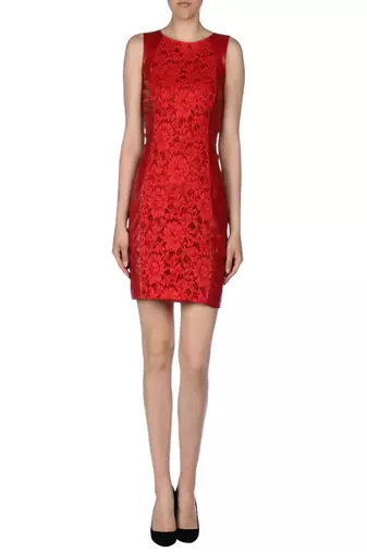 Women’s red lace panel bodycon mini dress genuine soft pure napa leather