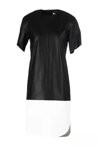 Genuine lambskin leather dress women’s black & white real leather dress