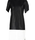 Genuine lambskin leather dress women’s black & white real leather dress