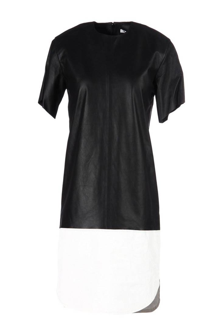 Genuine lambskin leather dress women’s black & white real leather dress