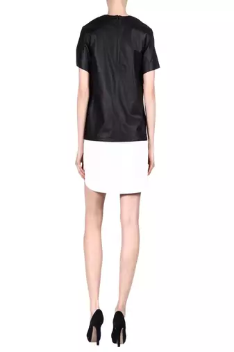 women's black and white lambskin leather dress classic zip up