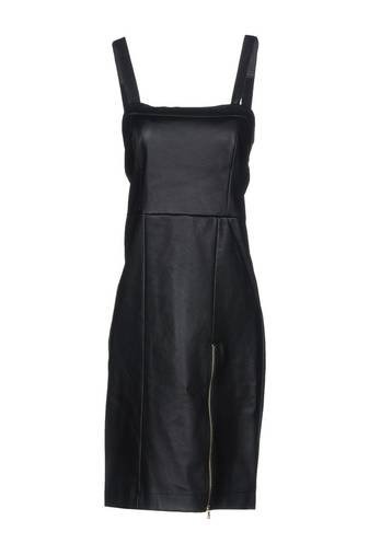 Genuine lambskin leather bodycon sleeveless strap dress