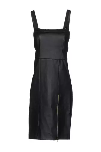 Genuine lambskin leather bodycon sleeveless strap dress