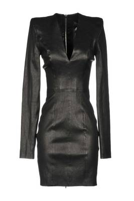 women's black lambskin mini leather dress long sleeve design 1