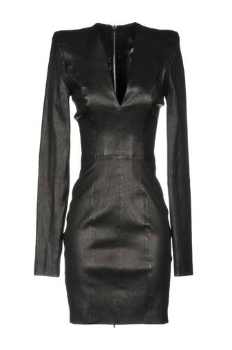Women’s black lambskin leather bodycon mini long  sleeve dress