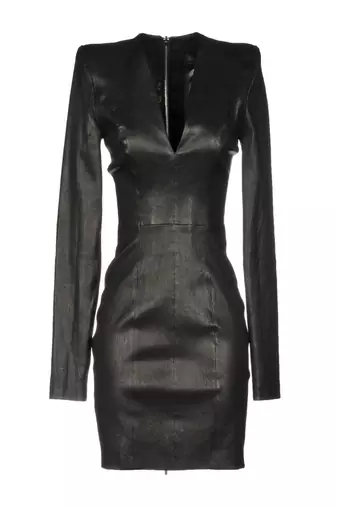 Women’s black lambskin leather bodycon mini long  sleeve dress