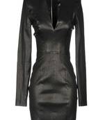Women’s black lambskin leather bodycon mini long  sleeve dress