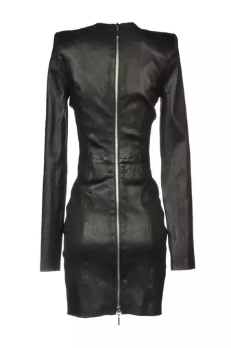 women's black lambskin mini leather dress long sleeve design