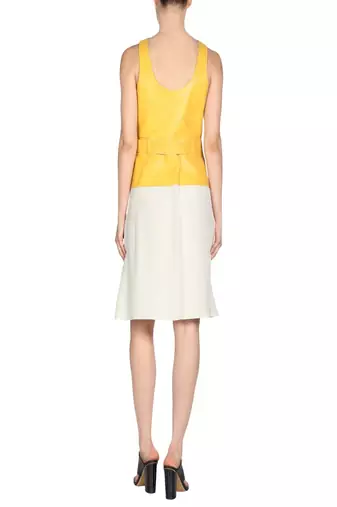 women's lambskin leather dress adjustable belted waist