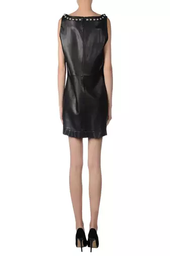 women's black lambskin leather dress bold studded detailing