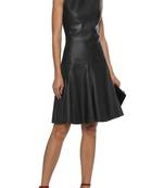 Women’s black lambskin leather dress fit & flare sleeveless dress