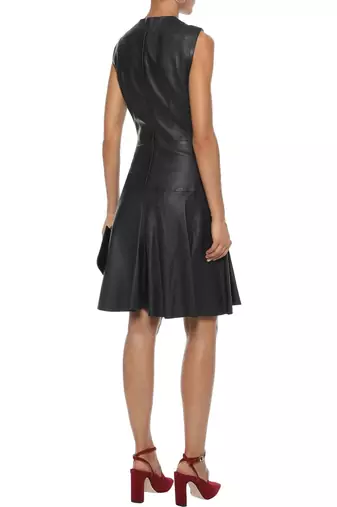 women's black lambskin leather dress sleeveless fit