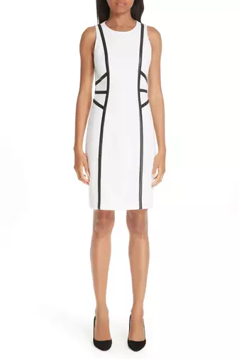 Women’s white lambskin leather dress bold black contrast panels