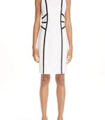 Women’s white lambskin leather dress bold black contrast panels