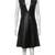 Women’s black lambskin leather dress deep v-neck fit & flare dress