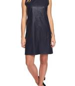 Women’s lambskin leather dress sleeveless shift dress with ruffle