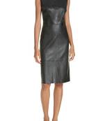 Women’s lambskin leather dress sleeveless bodycon midi dress