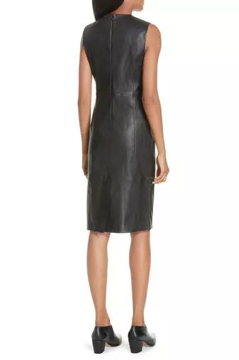 women's lambskin midi leather dress sleeveless fit premium