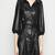 Women’s black lambskin leather shirt dress with belt & puff sleeves