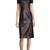 Women’s black lambskin leather crocodile textured real leather short sleeve midi dress