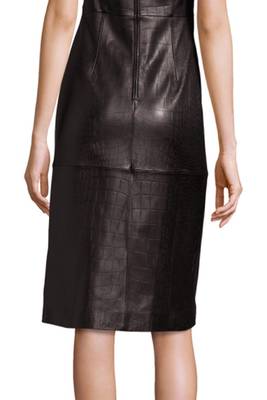 women's black lambskin midi leather dress short sleeve design 3