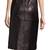 Women’s black lambskin leather crocodile textured real leather short sleeve midi dress