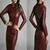 Women’s maroon lambskin leather dress bodycon midi dress with long sleeves