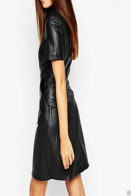 women's black lambskin leather dress classic zip front style 2