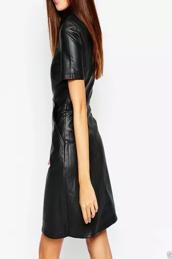 women's black lambskin leather dress classic zip front style