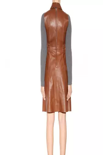women's brown lambskin leather dress sleeveless cut