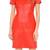 Women’s red lambskin leather short sleeve bodycon dress with round neck