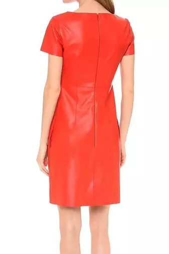 women's red lambskin leather dress short sleeve design