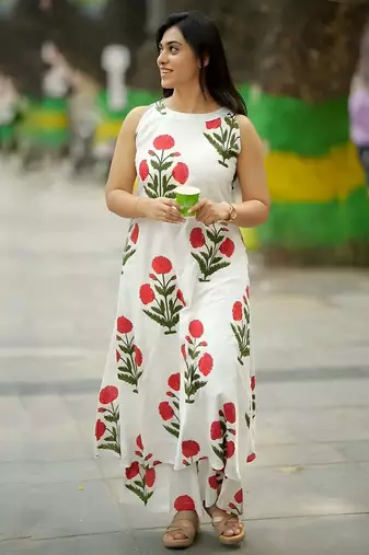 White floral print cotton flex co-ord set