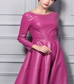 Women’s pink lambskin leather fit & flare knee-length dress with belt