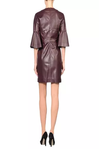 women's burgundy lambskin leather dress classic zip up style