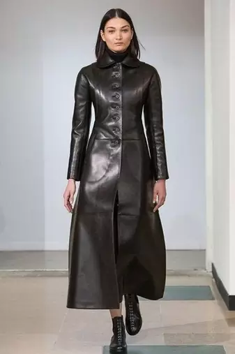 women’s genuine lambskin leather long dress with button closure